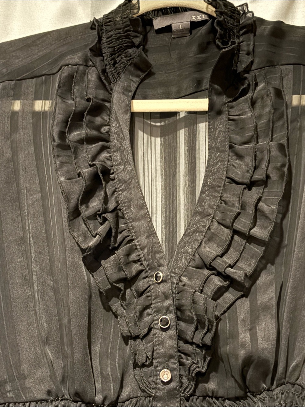 Forever 21 Black Ruffled Button-Front Blouse - Picture 2 of 4